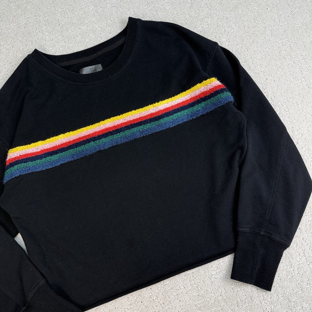 Sundays Zero Rainbow Stripe Boxy Sweatshirt‎ Womens S Black